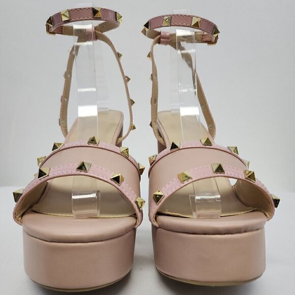 Nude Studded Platform Heeled Sandals 10 - Picture 5 of 9